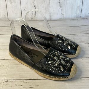Brighton Black Leather Silver Studded Jett Espadrilles